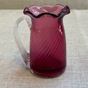 Vintage Cranberry Pilgrim Glass pitcher. Hand blown glass.
